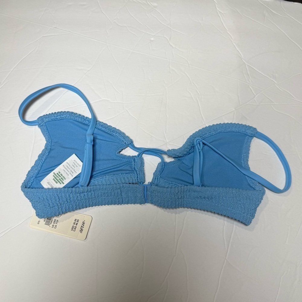 Aerie Shimmery Crinkle Lace Up Scoop Bikini Top XXS Blue NWT UPF 50 PROTECTION - Picture 6 of 10